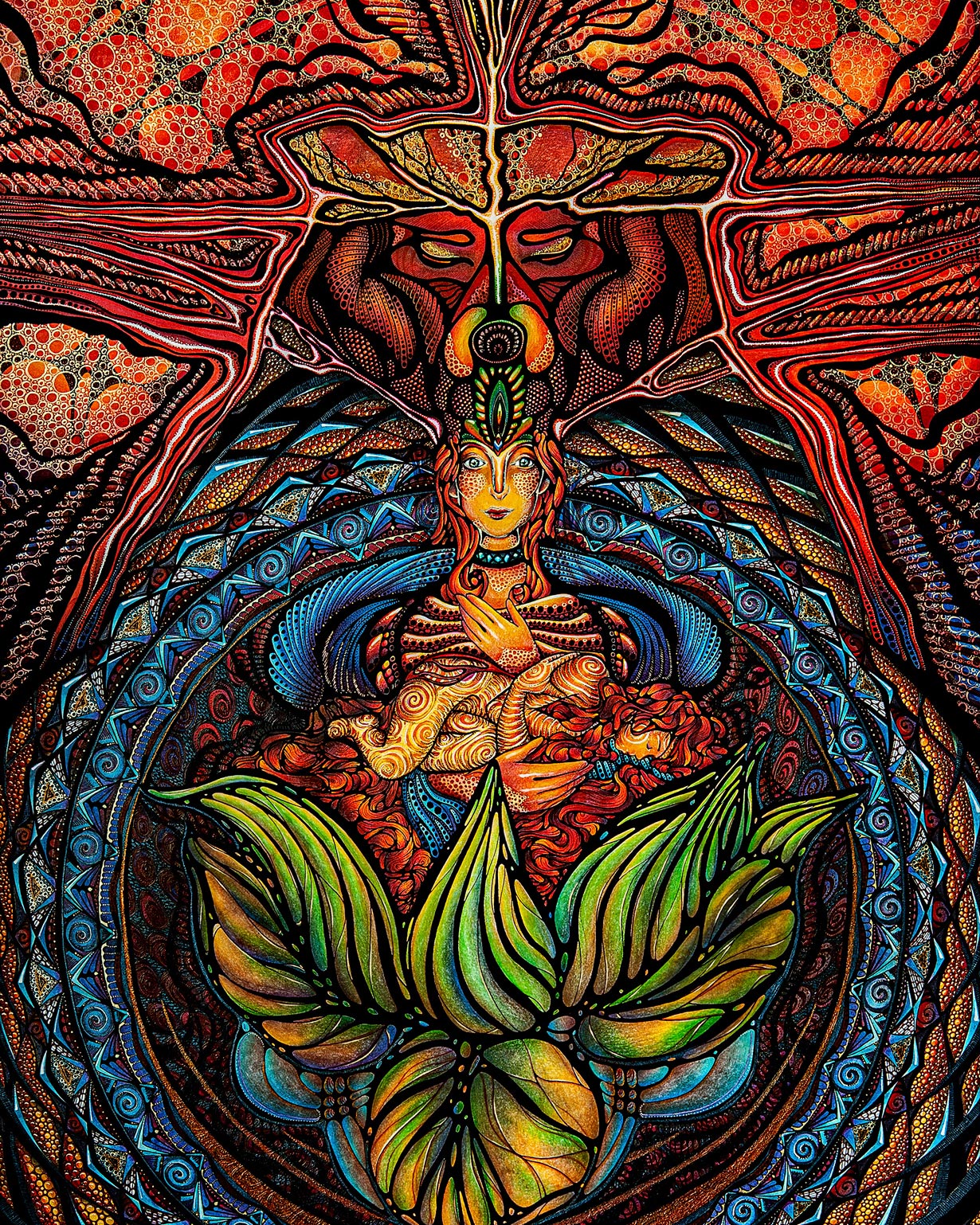 handgezeichnet-illustration-spirituell-farbig-frauen-lotus-meditation-energie-rot-blau-gruen_4-5