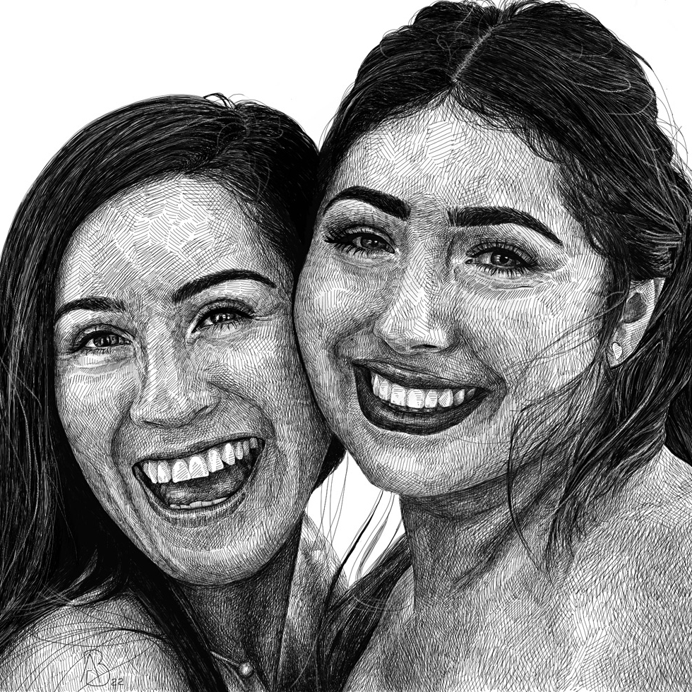 handgezeichnetes-portrait-frauen-freunde-freundschaft-tusche-kreuzschrafiertechnik_4-5_