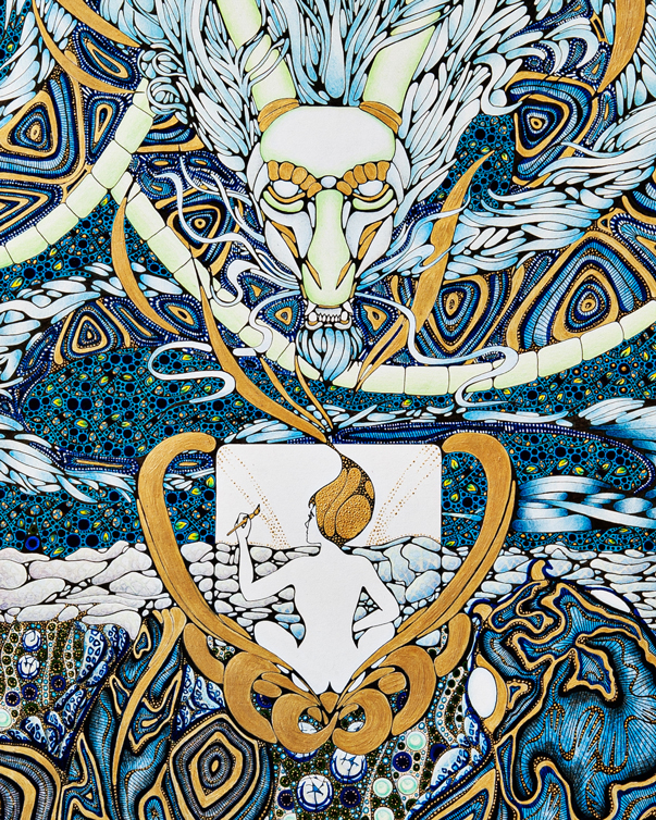 illustration-handgezeichnet-details-drache-frau-frauenkoerper-energie-spirituell-sternzeichen-dottilism-punktualism-blau-weiss-gold-acryl-tusche_4-5