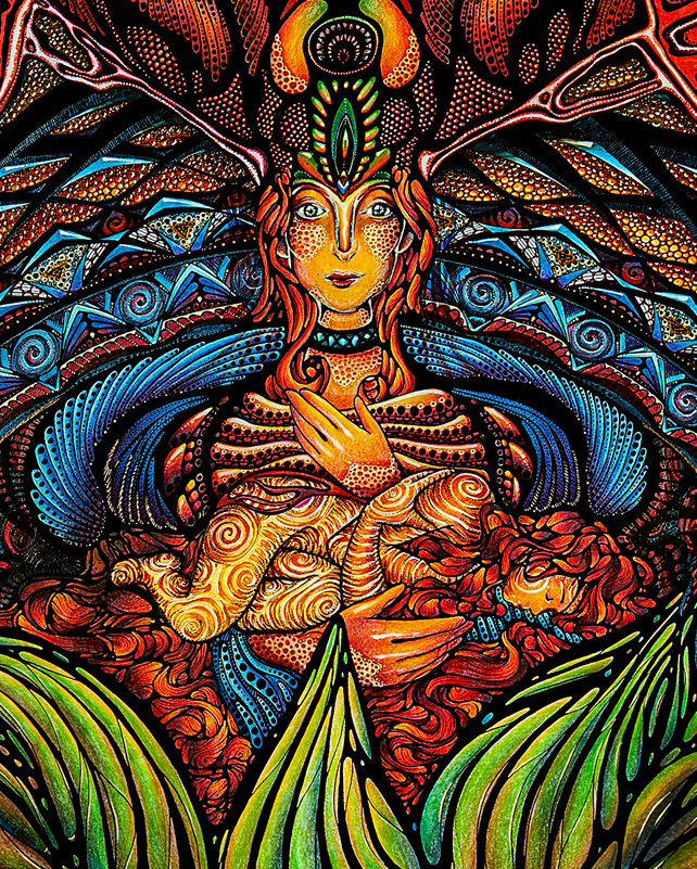 illustration-handgezeichnet-details-seele-frau-wasserlillie-acryl-tusche-bunt-farbig-gold-energie_4-5