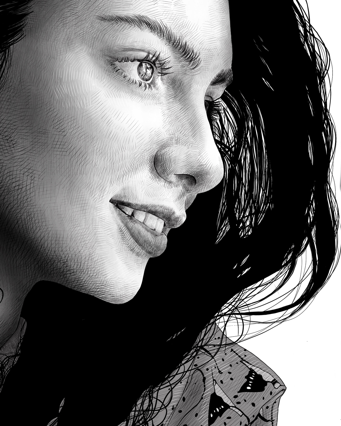 handgezeichnet-portrait-frauenportrait-kopftuch-voegel-fotorealistisch-laecheln_4-5_5